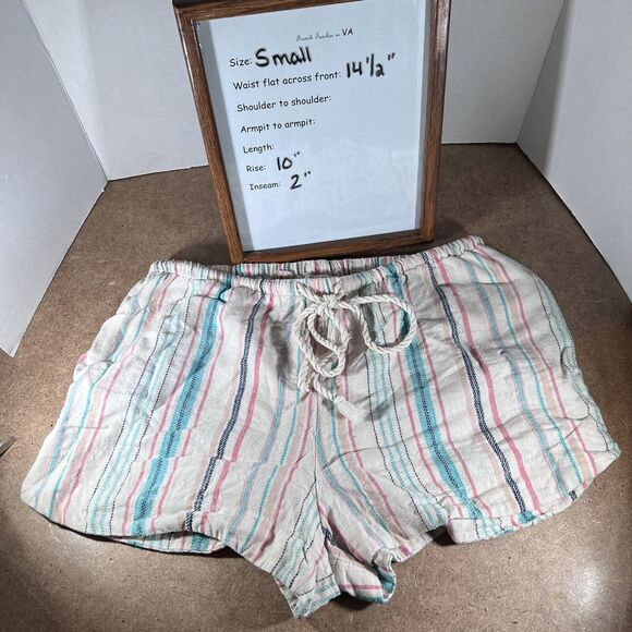 Mossimo Supply Women's Linen Blend Drawstring Shorts Sz Small Striped Pockets - Picture 1 of 5